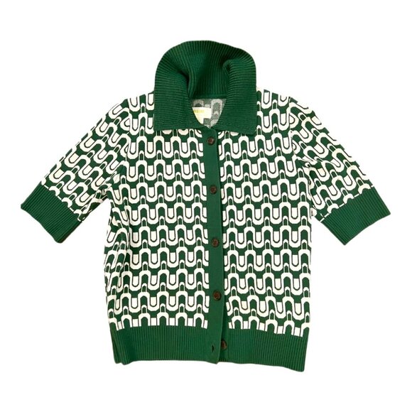 ⭐️HP!⭐️ANTHROPOLOGIE- Maeve Collared
 Cropped Cardigan Sweater, MCM Pattern, XS - Picture 2 of 9